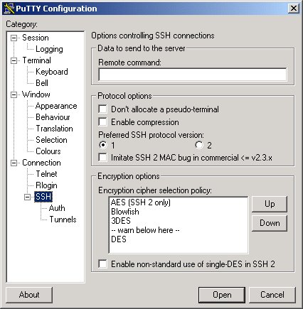 PuTTY graphical
reference- third screen